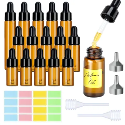 Zdjęcie produktu dla 15 szklanych butelek z kroplomierzem, o pojemności 10/5/3 ml, z pipetami i lejkami