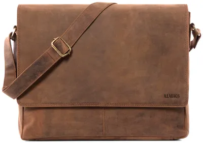 Produktbild von LEABAGS Oxford Laptoptasche Leder Herren Damen 15 Zoll – Messenger Bag Echtleder – Arbeitstasche Umhängetasche 38x31x10 cm – Brown Fox