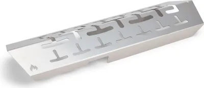 A silver metal aroma rail with cut-out T-shaped patterns, shown from a diagonal angle against a white background.