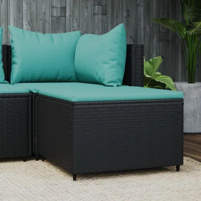Produktbild von "2026 Promotion" Gartenhocker mit Kissen Schwarz Poly Rattan - Gartenhocker CC10569