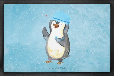Produktbild von Mr. & Mrs. Panda Schmutzfangmatte Pinguin Duschen 60 x 90 cm - Eisblau - Geschenk, Dusche, Schmutzmatte, Schuhabstreifer, Baden, Singen, fußmatte, Duschkonzert, Fussmatte