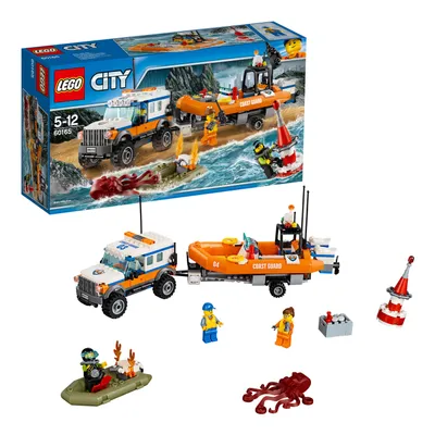 Immagine prodotto di LEGO City Guardia Costiera fuoristrada con barca di salvataggio, 347 pezzi, mattoncini Lego, figure di gioco, figure di gioco, giocattolo, guardia costiera, fuoristrada, barca, da 5 anni, 60165