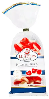 Produktbild von Lühders Himbeer Herzen Fruchtgummi Vanilleschaum 200g