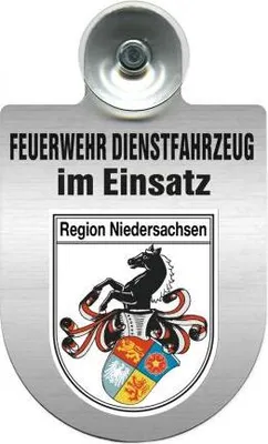 Produktbild von Einsatzschild Windschutzscheibe - Feuerwehr Dienstfahrzeug im Einsatz - 393801 - incl. Regionenwappen Color - Region Niedersachsen