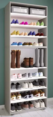 Produktbild von VCM Holz-Schuhregal | Maße: H. 183 x B. 70 x T. 37 cm| Allzweckschrank | 9 Fächer | ohne Türen | – Lona
