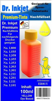 Produktbild von ER81Y - 100ml Yellow Dr. Inkjet Premium Nachfülltinte für Epson EcoTank Drucksysteme - ersetzt T6644