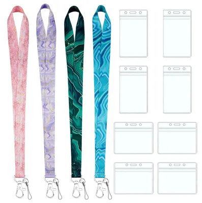 Produktbild von Buntes Lanyard-Set mit Kartenhaltern, 4 lange Lanyards mit 8 Ausweltern aus Hartplastik, Nackenband mit Ausweltern aus Hartplastik, für Ausweis, Schule, Büro