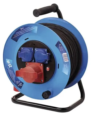 Obrázek produktu pro EMOS Černý venkovní prodlužovací kabel na bubnu 25m, 3 zásuvky, guma, 230V/400V, 1.5mm2 P193250