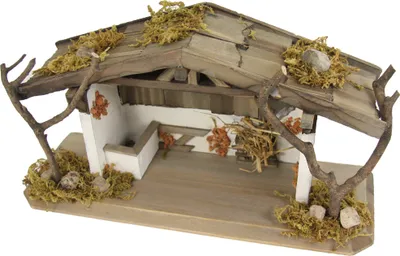 Produktbild von Krippenstall Holz 30x10x15 cm für 5-9 cm Figuren Deko Weihnachtszeit