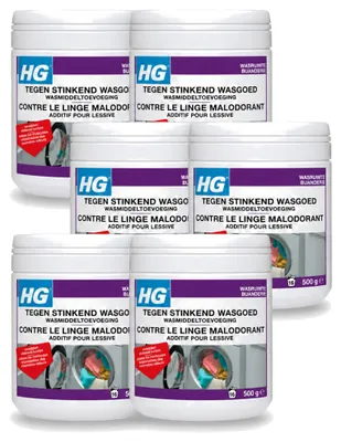 Zdjęcie produktu dla 6 sztuk dodatku do prania HG, neutralizującego nieprzyjemne zapachy z prania, 500 g - zestaw ekonomiczny