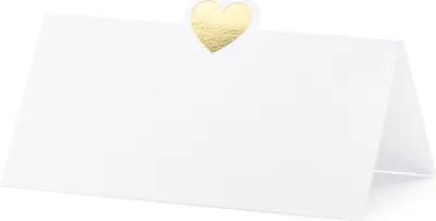 Produktbild von Tischkarten mit Herz 10x5cm blanko 10 Stück weiß / gold