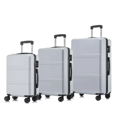 Produktbild von Premium Reisekoffer TSA-Schloss,YKK-Reißverschluss Hartschalen-Koffer Trolley Kabinenkoffer Rollkoffer Suitcase Handgepäck  (Silber, M-L-XL-Set)