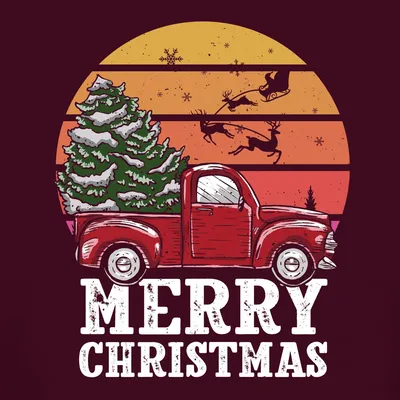 Produktbild von Merry Christmas Truck Weihnachtsbaum - Weihnachten Weihnachtsgeschenk Christmas Damen T-Shirt, Burgundy, XL