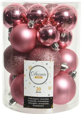 Produktbild von Weihnachtskugeln Kunststoff 4-6cm Mix 20er Set - Lippenstiftrosa