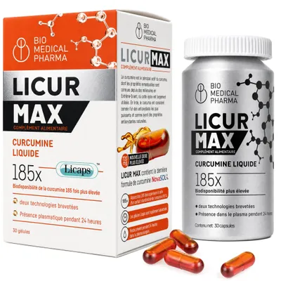 Image de Curcuma hautement dosé en gélules - biodisponibilité 185 fois supérieure - curcumine micellaire liquide - 1 gélule végétalienne par jour - Licur Max 30