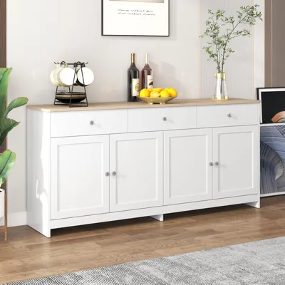 Image de Buffet, Commode, Armoire Buffet, 160 X 37 X 75 Cm, Avec 4 Portes Et 3 Tiroirs De Rangement