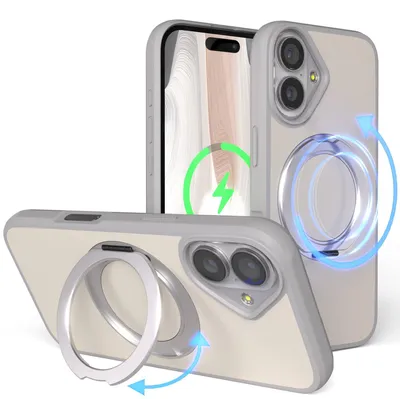 Produktbild von EAZY CASE - MagSafe Handyhülle für Apple iPhone 17, Ring zum Aufstellen, 360° drehbar, Magsafe Silikonhülle zum Aufstellen, stoßfest Cover in Grau