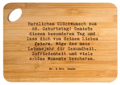 Produktbild von Mr. & Mrs. Panda Holzbrett Spruch 68. Geburtstag Freude - Transparent - Geschenk, holzschneidebrett, Alter, Lebensjahr, Erinnerungen, Geburtstagsgeschenk, Glückwunsch