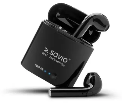 Zdjęcie produktu dla Savio TWS-02, Bezprzewodowy, Połączenia/muzyka, 20 - 20000 Hz, 7,4 g, Zestaw słuchawkowy, Czarny