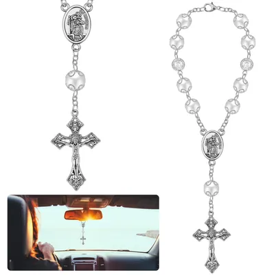 Produktbild von Auto Rosenkranz - Mit Christophorus Kruzifix - Für Rückspiegel - 1 Stück