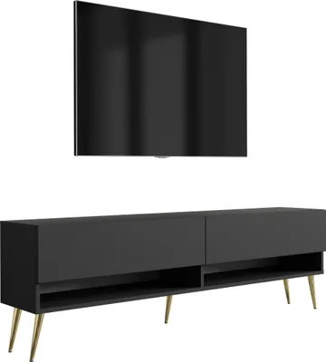 Produktbild von TV-Lowboard 170 cm Mattschwarz, goldene schräge Beine, 170 × 32 × 52 cm