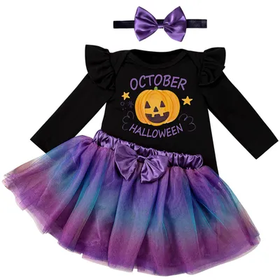 Obrázok produktu pre Detský kostým na Halloween – overal s tutu sukňou a čelenkou – fialová farba