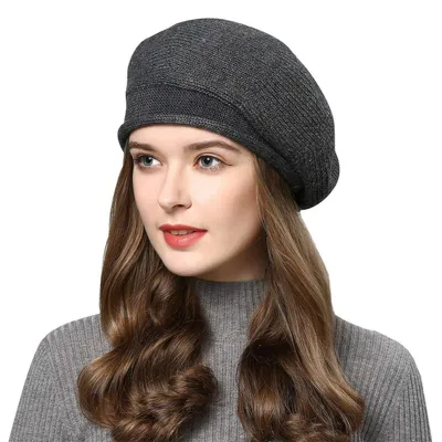 Immagine prodotto di Berretto da donna, tipo basco, in maglia, taglia unica, color grigio scuro