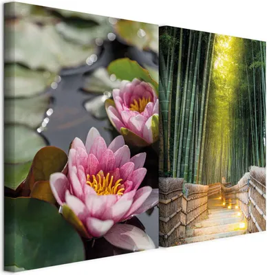 Produktbild von Akustikbild Bilder Set Bambusweg 120x90cm 2 Teilig je 60x90cm Collage 2er Akustikschaum Schallschutz Akustikpaneele Groß Wandbilder XXL - Blume Wasser Set aus Bildern p-B-10015-b-a