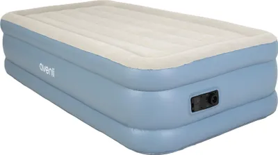 An inflatable air mattress with a built-in pump.