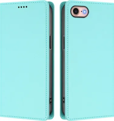 Image de Étui en cuir pour iPhone 8/7/6s/6/iPhone SE 2022/2020, étui à rabat magnétique en cuirPolyuréthaneavec support, vert menthe