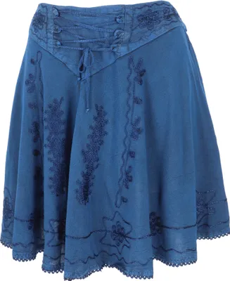 Produktbild von Bestickter Boho Minirock - Blau, Damen, Viskose, Röcke