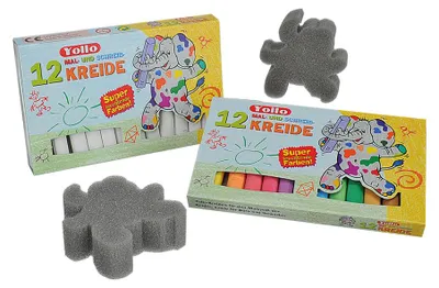 Produktbild von Yollo Mal- und Schreibkreide 24 Stueck in 12 Farben und Weiss mit Schwamm