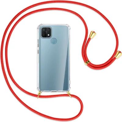 Produktbild von Handykette Backcover-Schutzhülle mit Band (Metall goldfarben) für Oppo A15 - rot