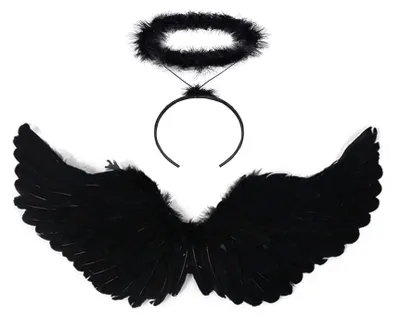 Imagen del producto de Alas de ángel con aureola y varita mágica - Negro 60 cm