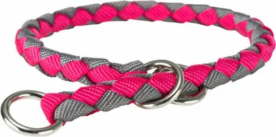 Productafbeelding van Trixie CAVO halsband, rond, "Niet trekken" - fuchsia/grijs. Maat: L: 47-55 cm / 18 mm