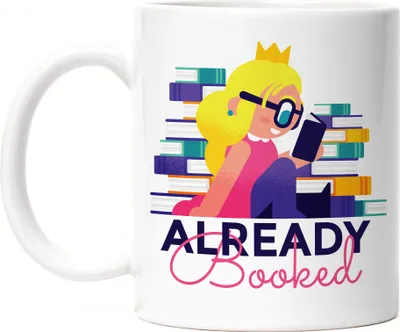 Produktbild von Already booked Tasse weiß Bücherwurm Bücherspaß Bücherliebhaber Buch lesen Mädchen liest ein Buch