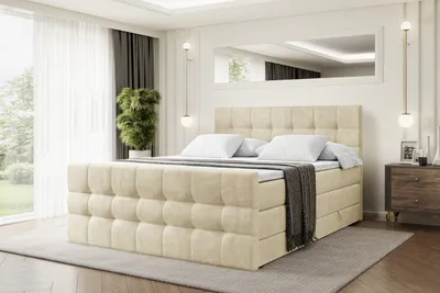Produktbild von ALTDECOR Boxspringbett mit Matratze und Lattenrost  - BERO -Z KING  - 140x200 cm  - Beige Monolith - Topper, Fußteil, Polsterbett mit Bettkasten, Bett mit Stauraum H3 - und H4 - Matratze, Doppelbett, Springboxbett