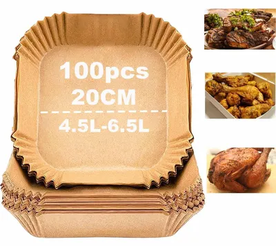 Immagine prodotto di Carta forno per friggitrici ad aria, 100 pezzi, 20 cm, impermeabile, resistente all'olio, contenitori monouso
