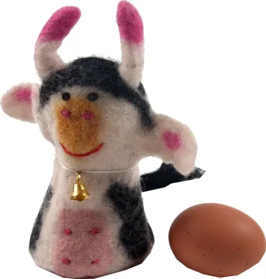 Produktbild von Filz Eierwärmer, Handgemachte Filzdekoration aus Nepal, Filztier - Kuh, Weiß, Filz,Wolle, 17*7*7 cm, Filz Eierwärmer