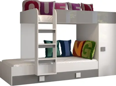 Produktbild von Etagenbett für Kinder Toledo 2 Stockbett mit Treppe und Bettkasten (Weiß + Grau Glanz)