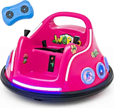 A pink bumper car for children with a remote control.