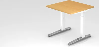 Produktbild von Schreibtisch Mika | Buche | Weißes Gestell poliert | BxT 80x80cm | Arbeitshöhe 65-85cm | höhenjustierbar, 1cm Raster | C-Fuß-Gestell | Rechteckform
