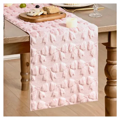 Produktbild von Weicher Plüsch Samt Faux Pelz mit Rosa Schleife Tischläufer für Valentinstag, Muttertag, Hochzeit, Küche, Urlaub und Partys 33x183 cm