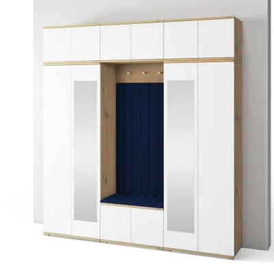 Produktbild von Garderoben-Set Aura Version 10: Kleiderschrank mit Polsterpaneelen, Schuhschrank Flur und Eingangsbereich (weiß/Artisan-Eiche /Trinity 30)