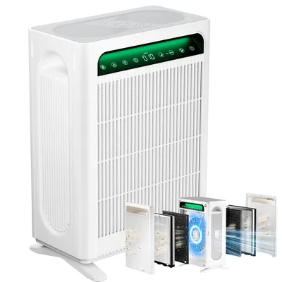 Produktbild von KNKA pro Luftreiniger mit Dual-HEPA-Filter für Allergiker, CADR 384–415 m³/h, große Räume bis 140 m², PM2.5 LED-Farbanzeige, schnell & leise 22–24 dB, Weiß
