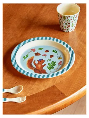 Produktbild von Kinderteller aus Melamin blau mit Happy Forest Motiv