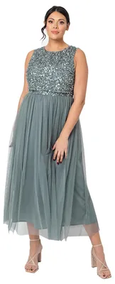 Produktbild von Maya Deluxe Vrouwen Midaxi Jurk Dames Mouwloze Pailletten Hoge Empire Taille Tul