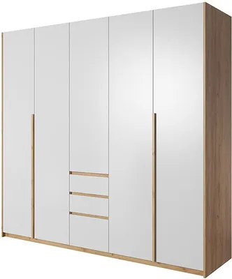 Produktbild von Kleiderschrank | 5 Drehtüren | 3 Schubladen | 10 Fächer | mit Kleiderstange | 225 cm breit | Farbe: Eiche