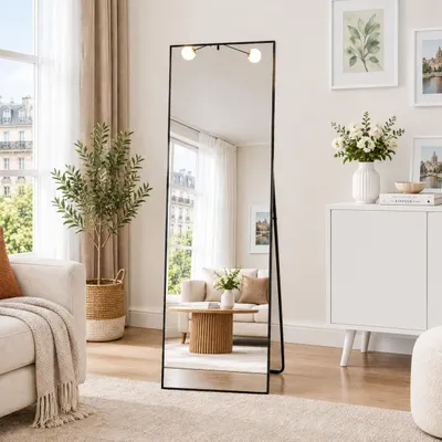Produktbild von INONEFT Rechteckiger Ganzkörperspiegel 162 x 53 cm, Hochauflösender Kosmetikspiegel, Standspiegel mit Rahmen aus Aluminiumlegierung und Metallfuß
