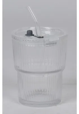 Produktbild von Glasbecher 300 ml mit Trinkhalm und Deckel auslaufsicher 12er Pack – kompakter wiederverwendbarer Trinkbecher für Saft Smoothies Wasser Haushalt und Events